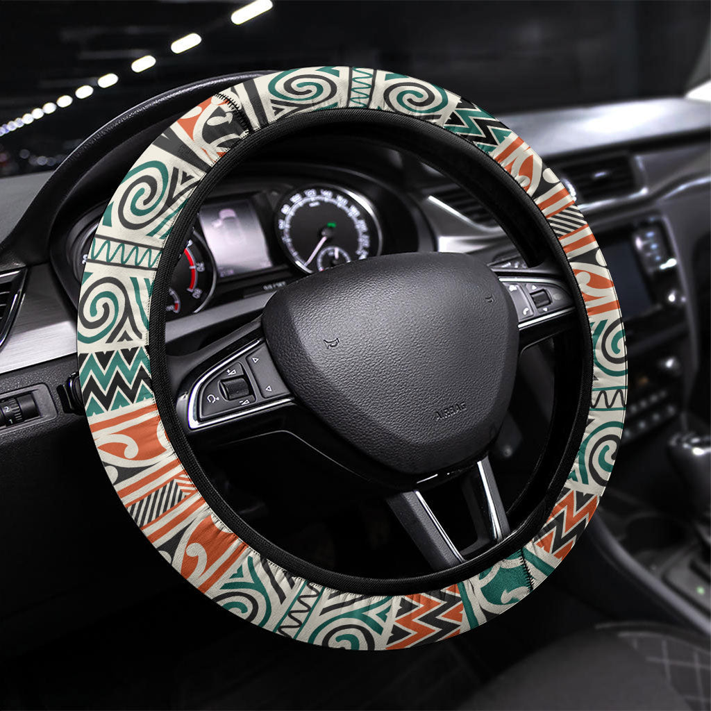 Aotearoa Iwi Ngāti Maru Taranaki Steering Wheel Cover Maori Wharenui House Tribal Pattern