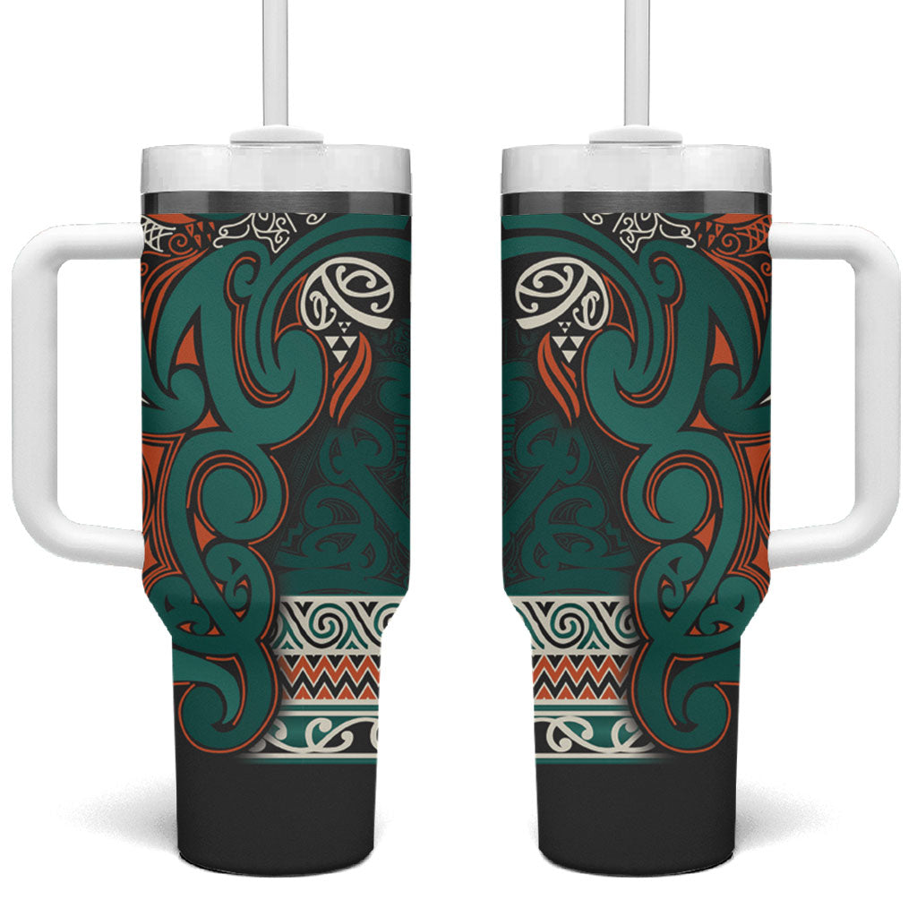 Aotearoa Iwi Ngāti Maru Taranaki Tumbler With Handle Maori Wharenui House Tribal Pattern