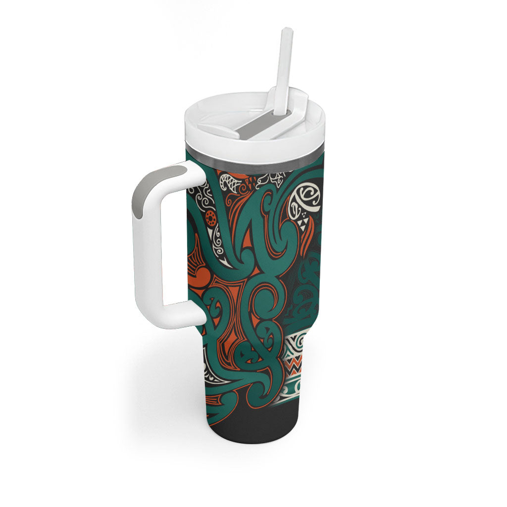 Aotearoa Iwi Ngāti Maru Taranaki Tumbler With Handle Maori Wharenui House Tribal Pattern