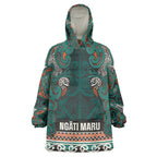 Aotearoa Iwi Ngāti Maru Taranaki Wearable Blanket Hoodie Maori Wharenui House Tribal Pattern
