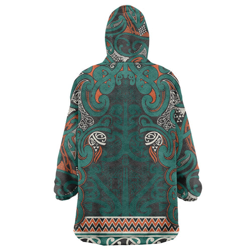 Aotearoa Iwi Ngāti Maru Taranaki Wearable Blanket Hoodie Maori Wharenui House Tribal Pattern