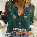 Aotearoa Iwi Ngāti Maru Taranaki Women Casual Shirt Maori Wharenui House Tribal Pattern
