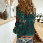 Aotearoa Iwi Ngāti Maru Taranaki Women Casual Shirt Maori Wharenui House Tribal Pattern