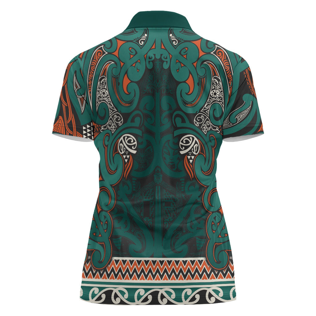 Aotearoa Iwi Ngāti Maru Taranaki Women Polo Shirt Maori Wharenui House Tribal Pattern