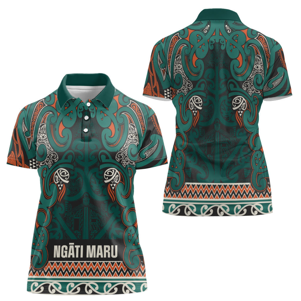 Aotearoa Iwi Ngāti Maru Taranaki Women Polo Shirt Maori Wharenui House Tribal Pattern