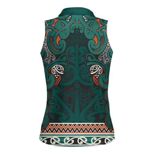Aotearoa Iwi Ngāti Maru Taranaki Women Sleeveless Polo Shirt Maori Wharenui House Tribal Pattern