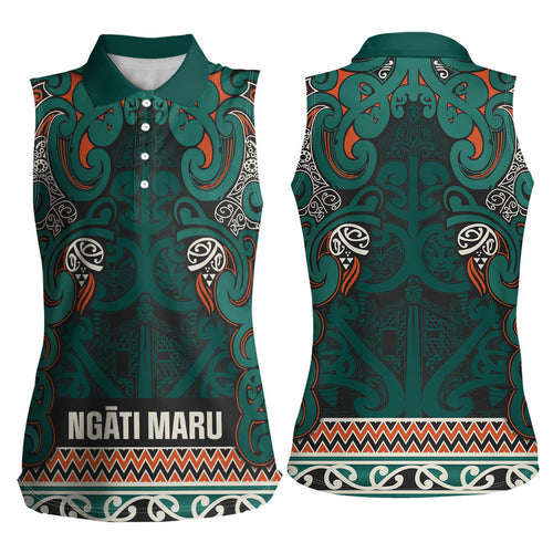 Aotearoa Iwi Ngāti Maru Taranaki Women Sleeveless Polo Shirt Maori Wharenui House Tribal Pattern