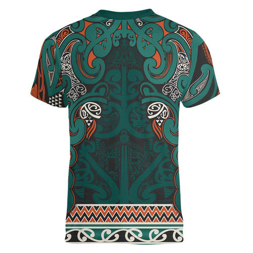 Aotearoa Iwi Ngāti Maru Taranaki Women V-Neck T-Shirt Maori Wharenui House Tribal Pattern