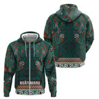 Aotearoa Iwi Ngāti Maru Taranaki Zip Hoodie Maori Wharenui House Tribal Pattern