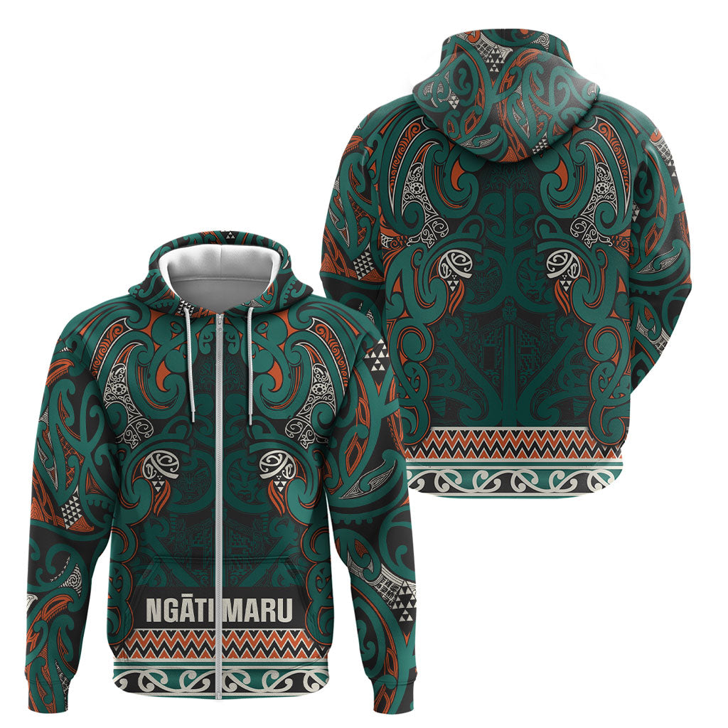 Aotearoa Iwi Ngāti Maru Taranaki Zip Hoodie Maori Wharenui House Tribal Pattern