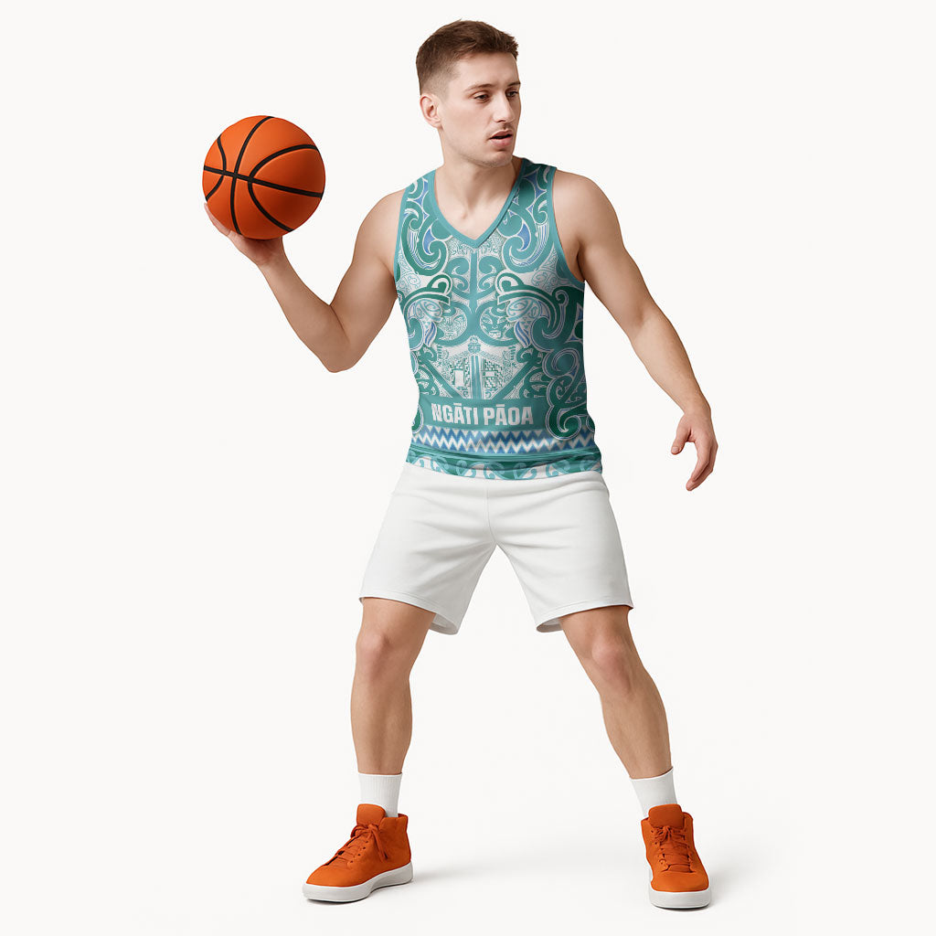 Aotearoa Iwi Ngati Paoa Basketball Jersey Maori Wharenui House Tribal Pattern