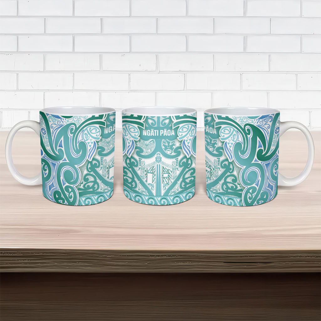 Aotearoa Iwi Ngati Paoa Ceramic Mug Maori Wharenui House Tribal Pattern
