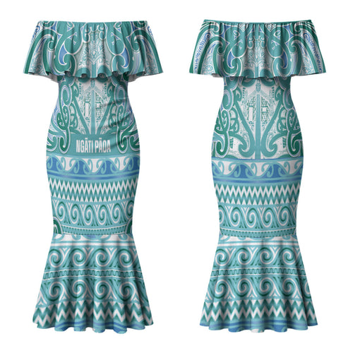 Aotearoa Iwi Ngati Paoa Couples Matching Mermaid Dress and Hawaiian Shirt Maori Wharenui House Tribal Pattern