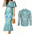 Aotearoa Iwi Ngati Paoa Couples Matching Mermaid Dress and Long Sleeve Button Shirt Maori Wharenui House Tribal Pattern