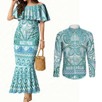 Aotearoa Iwi Ngati Paoa Couples Matching Mermaid Dress and Long Sleeve Button Shirt Maori Wharenui House Tribal Pattern