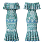 Aotearoa Iwi Ngati Paoa Couples Matching Mermaid Dress and Long Sleeve Button Shirt Maori Wharenui House Tribal Pattern