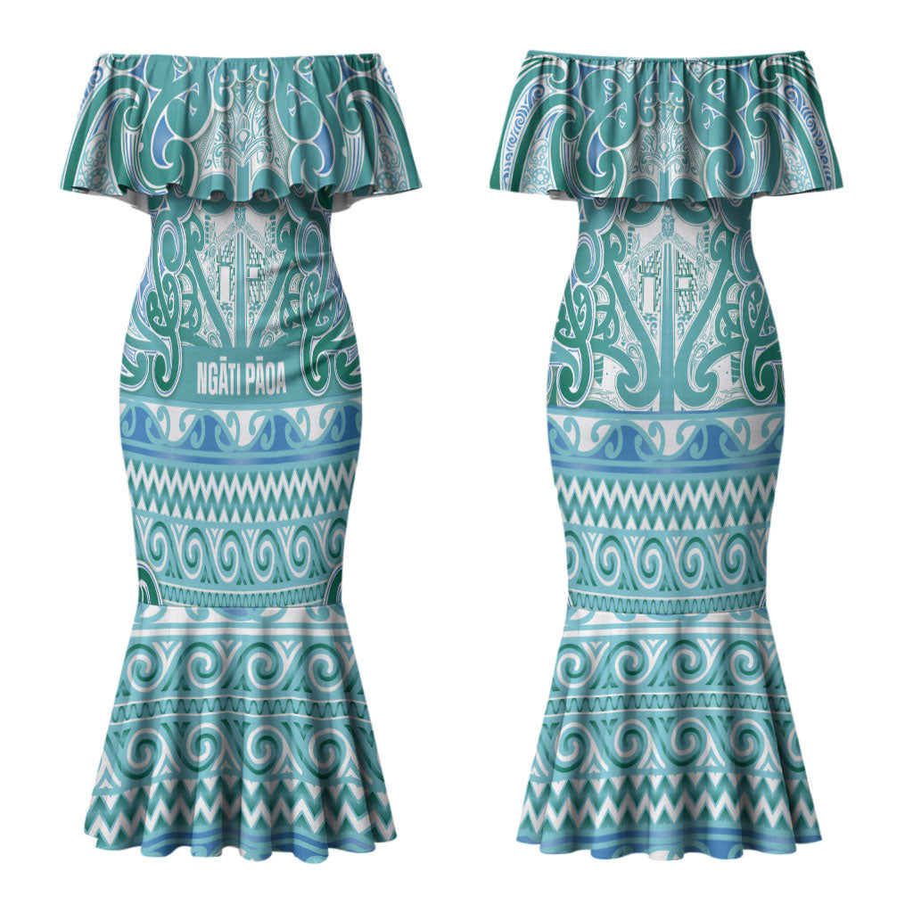 Aotearoa Iwi Ngati Paoa Couples Matching Mermaid Dress and Long Sleeve Button Shirt Maori Wharenui House Tribal Pattern