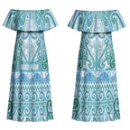 Aotearoa Iwi Ngati Paoa Couples Matching Off Shoulder Maxi Dress and Hawaiian Shirt Maori Wharenui House Tribal Pattern