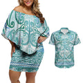 Aotearoa Iwi Ngati Paoa Couples Matching Off Shoulder Short Dress and Hawaiian Shirt Maori Wharenui House Tribal Pattern