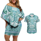 Aotearoa Iwi Ngati Paoa Couples Matching Off Shoulder Short Dress and Hawaiian Shirt Maori Wharenui House Tribal Pattern