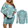 Aotearoa Iwi Ngati Paoa Couples Matching Off Shoulder Short Dress and Long Sleeve Button Shirt Maori Wharenui House Tribal Pattern
