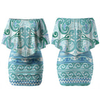 Aotearoa Iwi Ngati Paoa Couples Matching Off Shoulder Short Dress and Long Sleeve Button Shirt Maori Wharenui House Tribal Pattern