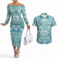 Aotearoa Iwi Ngati Paoa Couples Matching Off The Shoulder Long Sleeve Dress and Hawaiian Shirt Maori Wharenui House Tribal Pattern