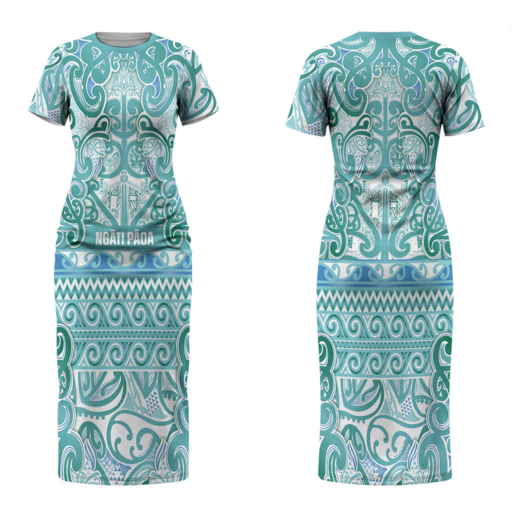 Aotearoa Iwi Ngati Paoa Couples Matching Short Sleeve Bodycon Dress and Hawaiian Shirt Maori Wharenui House Tribal Pattern