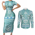 Aotearoa Iwi Ngati Paoa Couples Matching Short Sleeve Bodycon Dress and Long Sleeve Button Shirt Maori Wharenui House Tribal Pattern