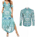 Aotearoa Iwi Ngati Paoa Couples Matching Summer Maxi Dress and Long Sleeve Button Shirt Maori Wharenui House Tribal Pattern