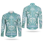 Aotearoa Iwi Ngati Paoa Couples Matching Summer Maxi Dress and Long Sleeve Button Shirt Maori Wharenui House Tribal Pattern
