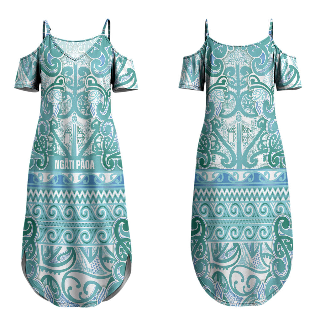 Aotearoa Iwi Ngati Paoa Couples Matching Summer Maxi Dress and Long Sleeve Button Shirt Maori Wharenui House Tribal Pattern