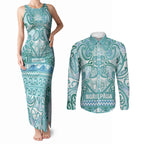 Aotearoa Iwi Ngati Paoa Couples Matching Tank Maxi Dress and Long Sleeve Button Shirt Maori Wharenui House Tribal Pattern