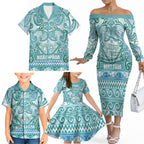 Aotearoa Iwi Ngati Paoa Family Matching Off The Shoulder Long Sleeve Dress and Hawaiian Shirt Maori Wharenui House Tribal Pattern
