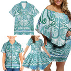 Aotearoa Iwi Ngati Paoa Family Matching Off Shoulder Short Dress and Hawaiian Shirt Maori Wharenui House Tribal Pattern