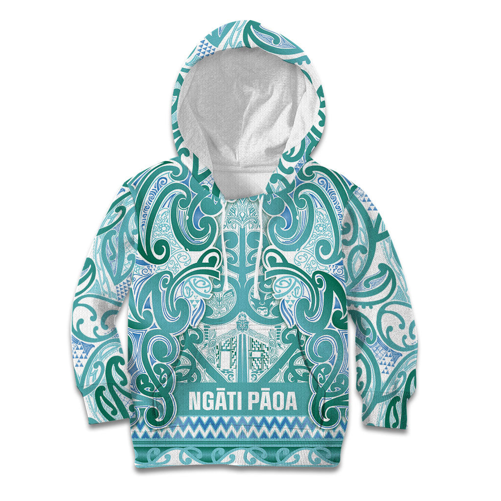 Aotearoa Iwi Ngati Paoa Kid Hoodie Maori Wharenui House Tribal Pattern