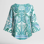 Aotearoa Iwi Ngati Paoa Kimono Sleeve Blouse Maori Wharenui House Tribal Pattern