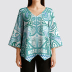 Aotearoa Iwi Ngati Paoa Kimono Sleeve Blouse Maori Wharenui House Tribal Pattern