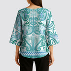 Aotearoa Iwi Ngati Paoa Kimono Sleeve Blouse Maori Wharenui House Tribal Pattern