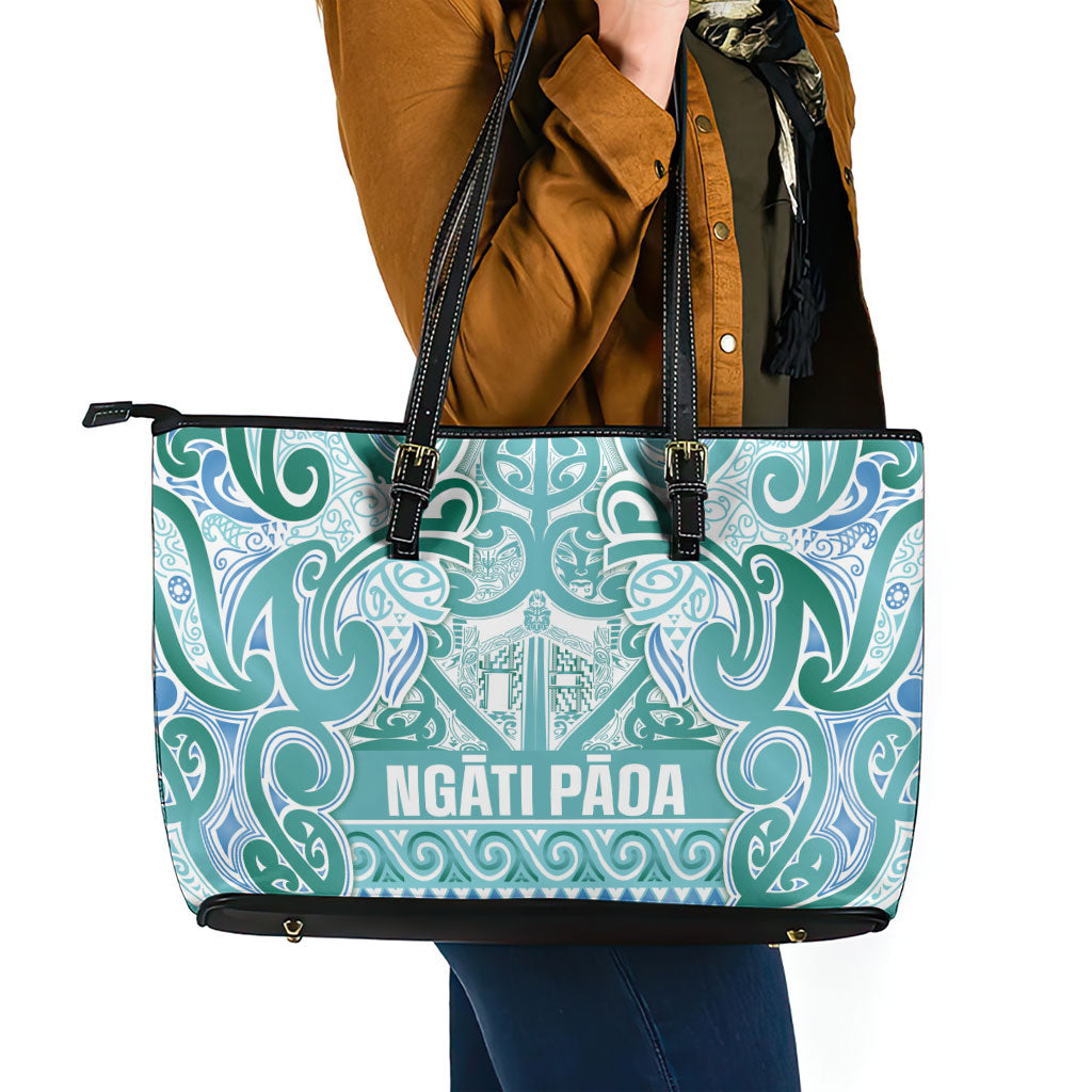 Aotearoa Iwi Ngati Paoa Leather Tote Bag Maori Wharenui House Tribal Pattern