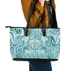 Aotearoa Iwi Ngati Paoa Leather Tote Bag Maori Wharenui House Tribal Pattern