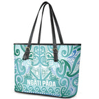 Aotearoa Iwi Ngati Paoa Leather Tote Bag Maori Wharenui House Tribal Pattern