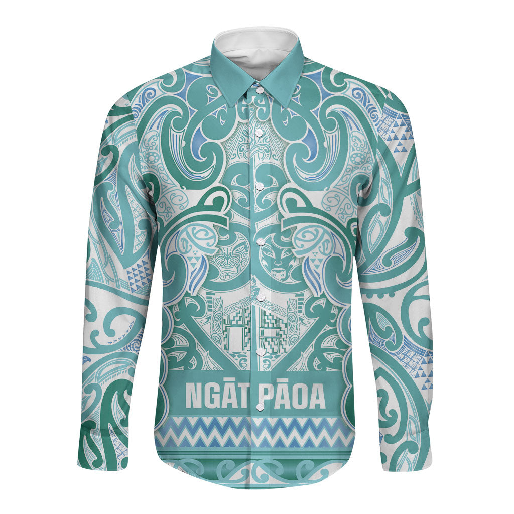 Aotearoa Iwi Ngati Paoa Long Sleeve Button Shirt Maori Wharenui House Tribal Pattern