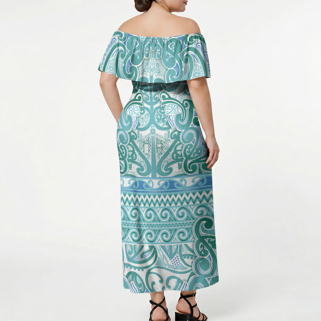 Aotearoa Iwi Ngati Paoa Off Shoulder Maxi Dress Maori Wharenui House Tribal Pattern