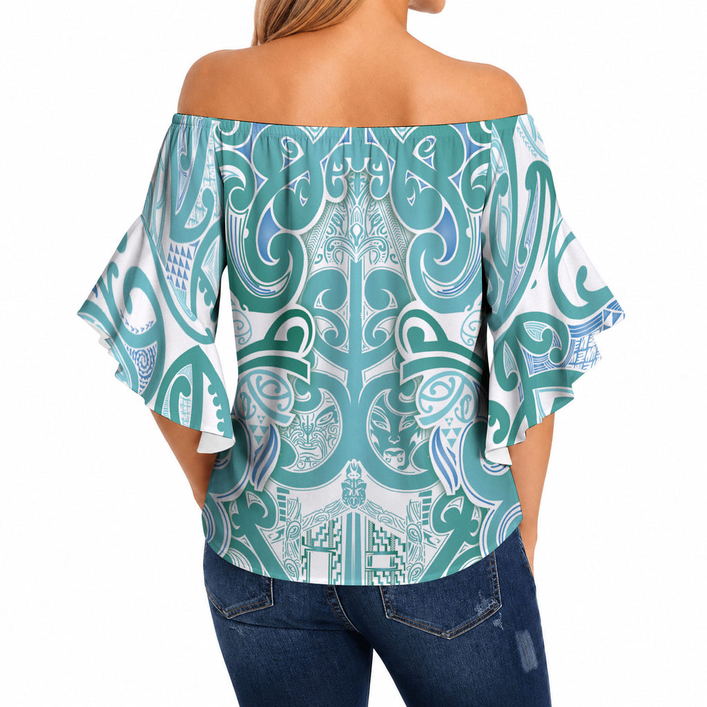 Aotearoa Iwi Ngati Paoa Off Shoulder Wrap Waist Top Maori Wharenui House Tribal Pattern