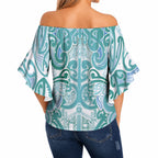 Aotearoa Iwi Ngati Paoa Off Shoulder Wrap Waist Top Maori Wharenui House Tribal Pattern