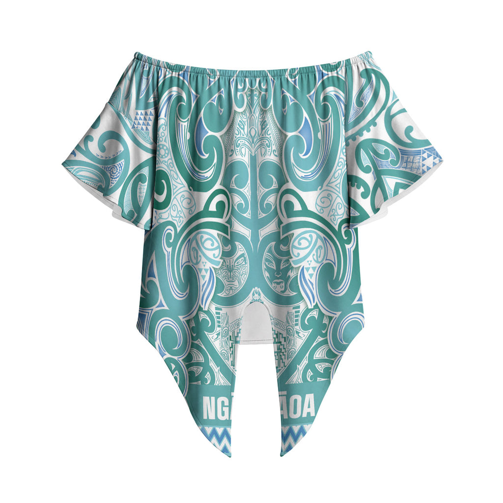 Aotearoa Iwi Ngati Paoa Off Shoulder Wrap Waist Top Maori Wharenui House Tribal Pattern
