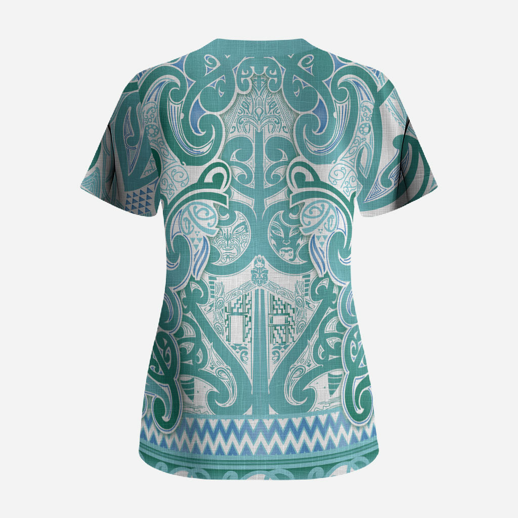 Aotearoa Iwi Ngati Paoa Scrub Top Maori Wharenui House Tribal Pattern