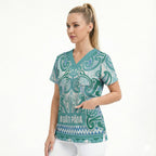 Aotearoa Iwi Ngati Paoa Scrub Top Maori Wharenui House Tribal Pattern