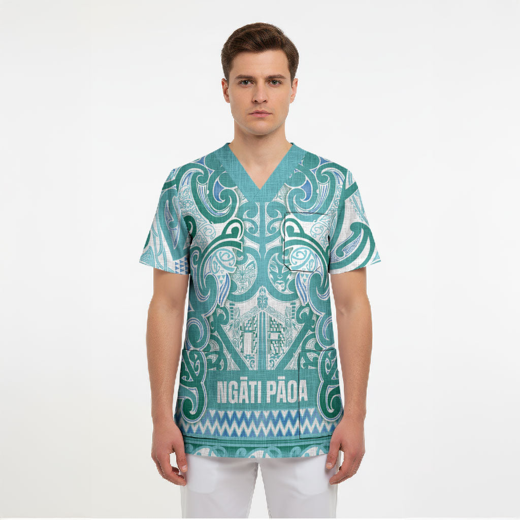 Aotearoa Iwi Ngati Paoa Scrub Top Maori Wharenui House Tribal Pattern